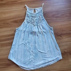 American Eagle High Neck Tie Dye Macrame Tank Top